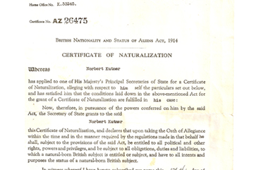 Bob Kutner's naturalisation certificate