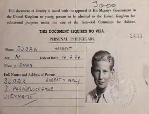 John's Kindertransport visa. Copyright the Wiener Library ‏