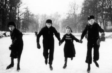 Dorrith Sim skating with two Hitler Youth